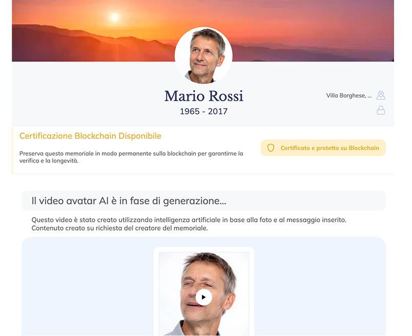 Interfaccia memoriale con avatar integrato